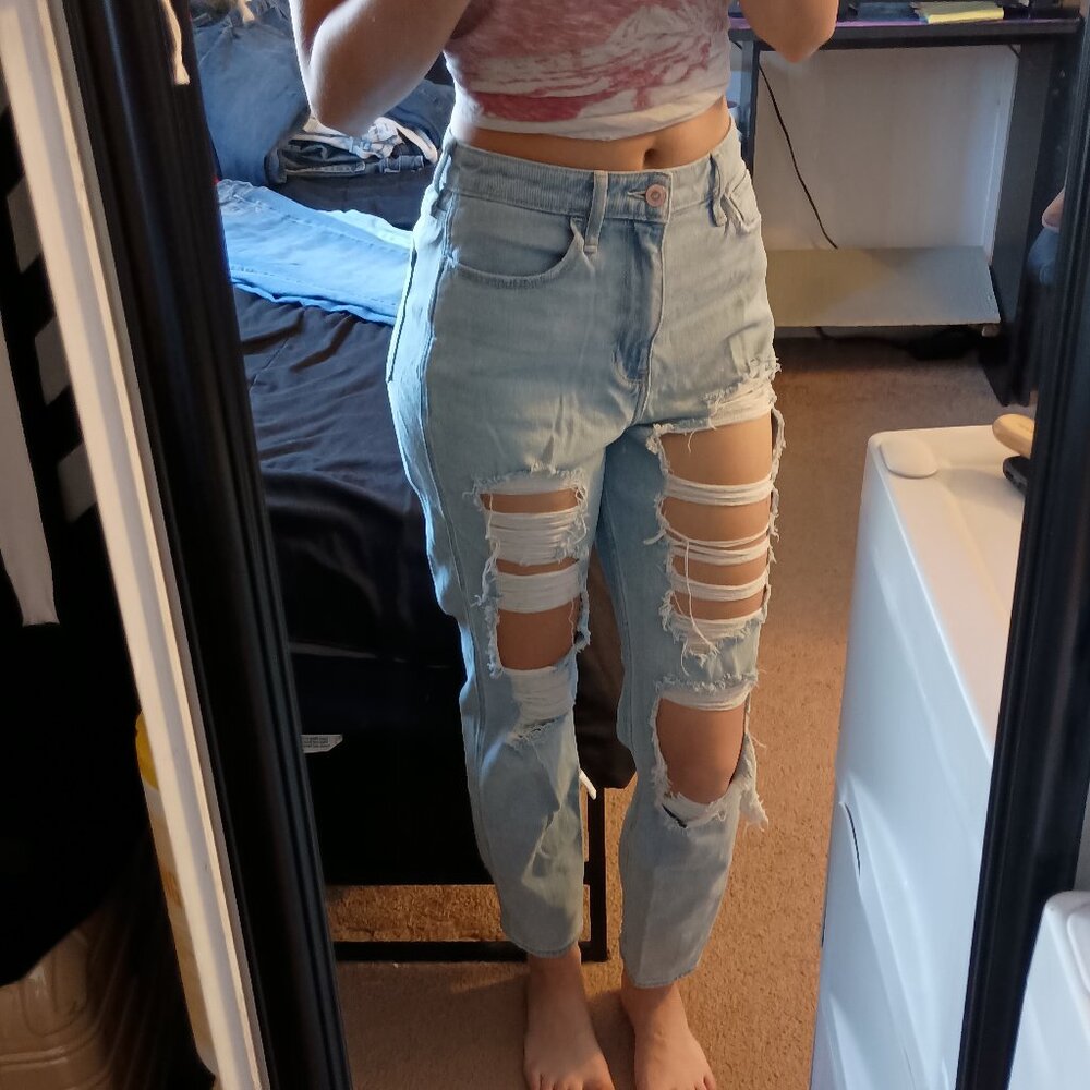 Hollister high rise ripped mom jeans